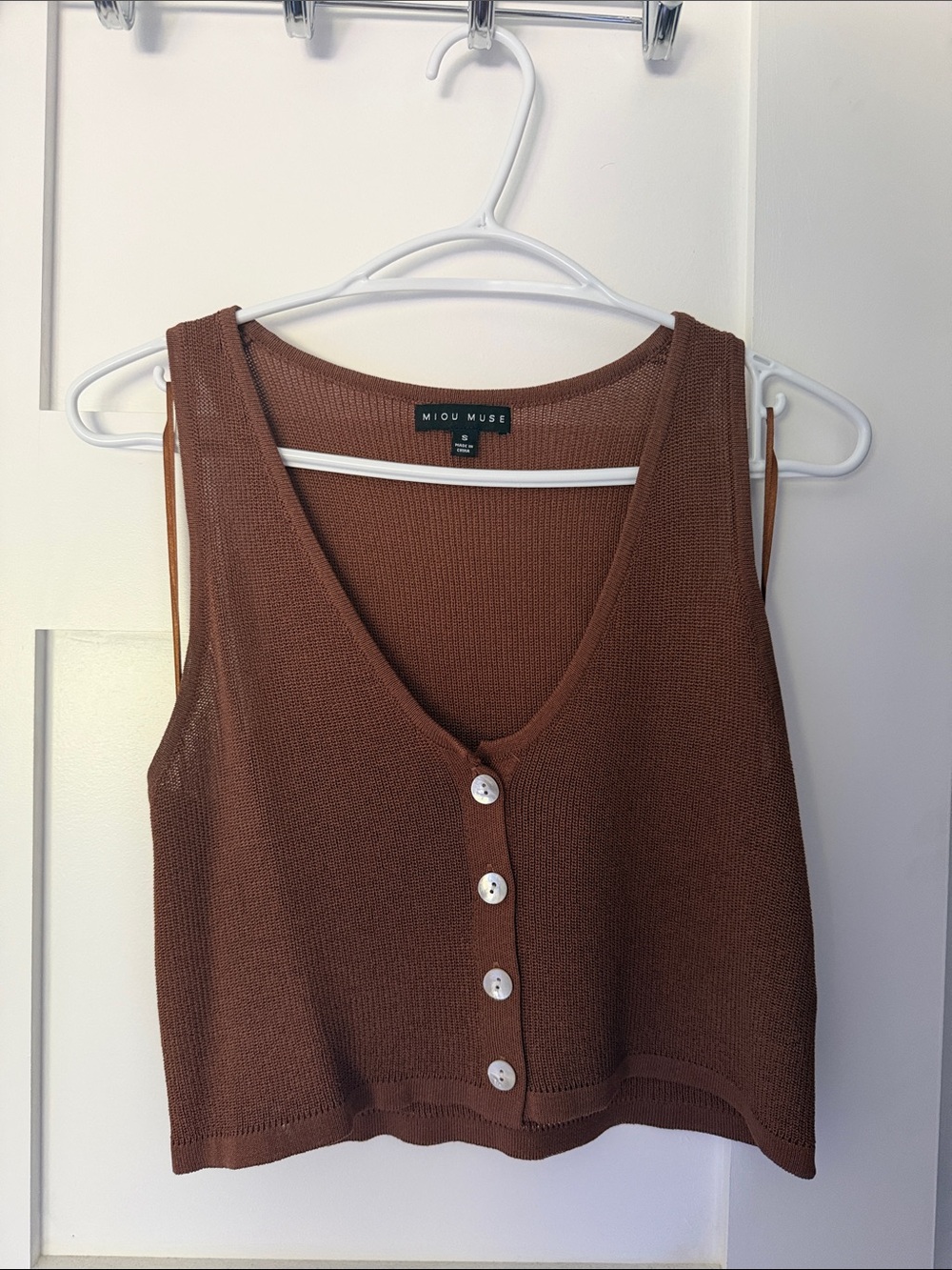Miou Muse Brown Knit Button-Front Crop Top & Skirt Set